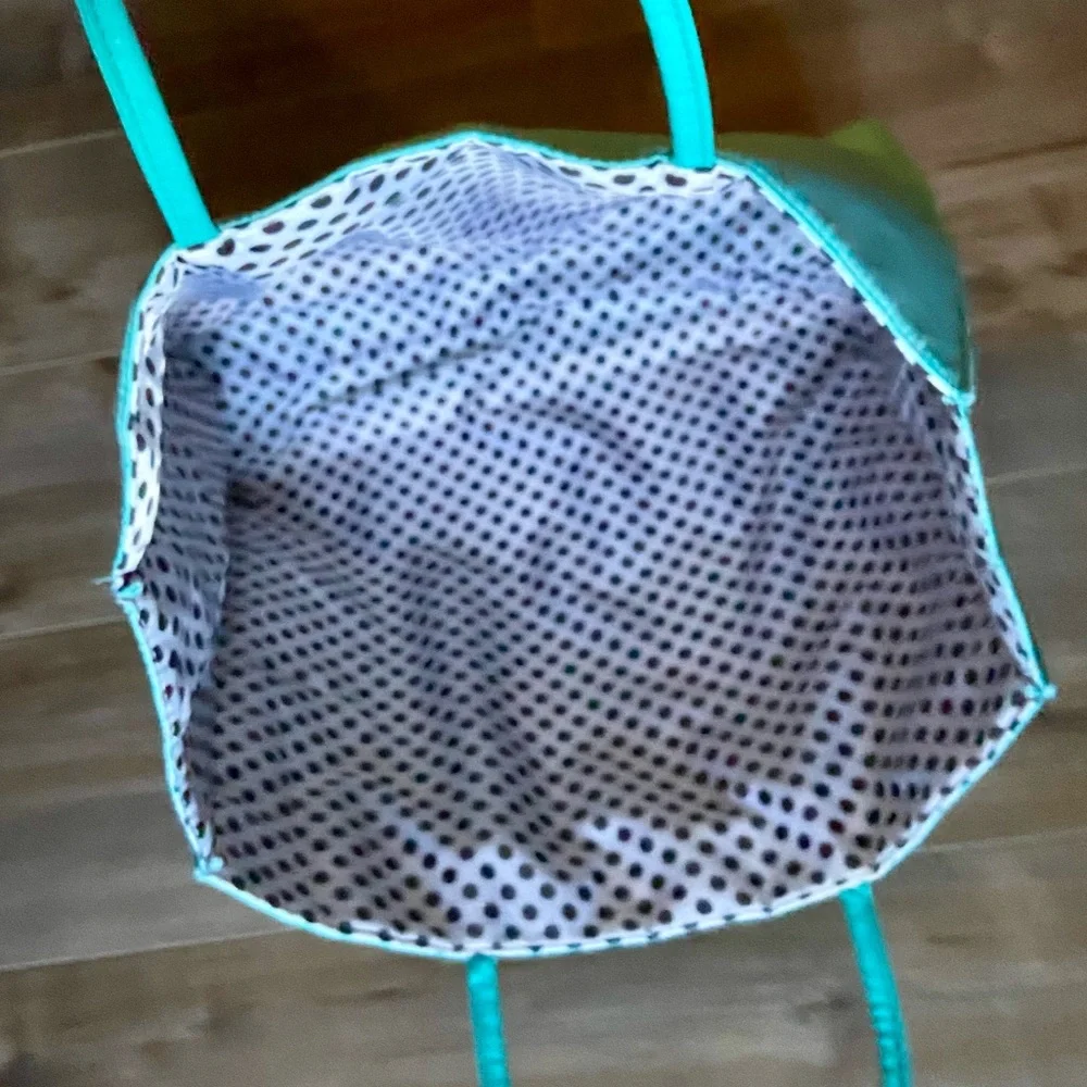 Lancome Tote Bag in Turquoise with Black and White Polka Dot Lining